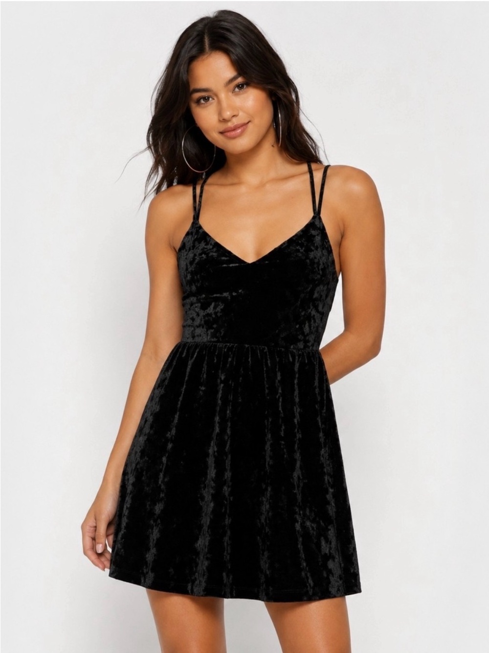 Forever 21 Black Velvet Skater Mini Dress, Size Small